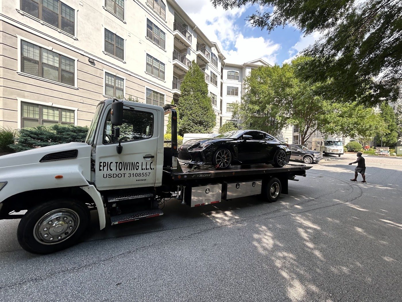 Flatbed on a city street